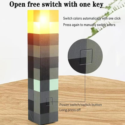 Light-Up Wall Torch -Pixel Brownstone Torch Lamp - USB Pluggable Night Lamp - Hand Held or Wall Mount Lighting