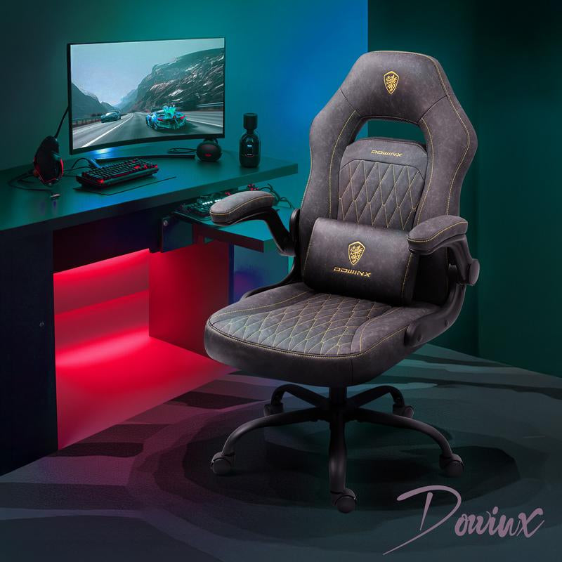 Dowinx Gaming Chair - Ergonomic Faux Leather with Breathable Mesh Backrest, Lumbar Support, Adjustable Swivel Task Chair with Head Cushion and Armrests