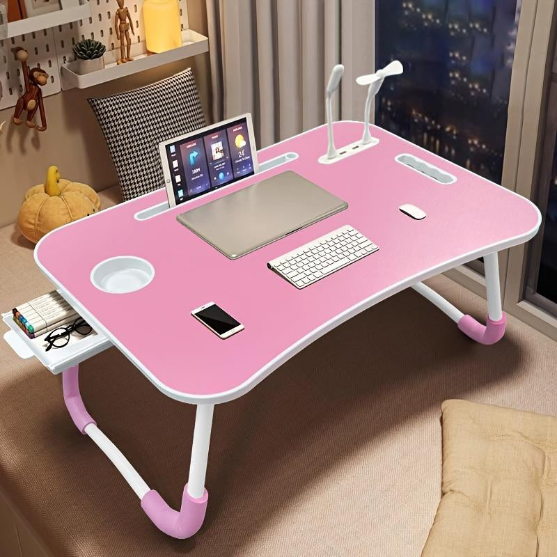 Laptop Bed Table - Adjustable Height, Foldable with USB Charging Port, Handle, Card Slot & Drawer - for Students & Remote Workers - Perfect for Dormitory, Bedside & Home Office