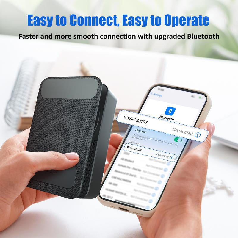 Upgraded 5In1 Wireless Bluetooth Speaker Phone Holder - Colorful Light Spinning Foldable Emergency Charging for Tablet IOS Android, Gift for Men Women