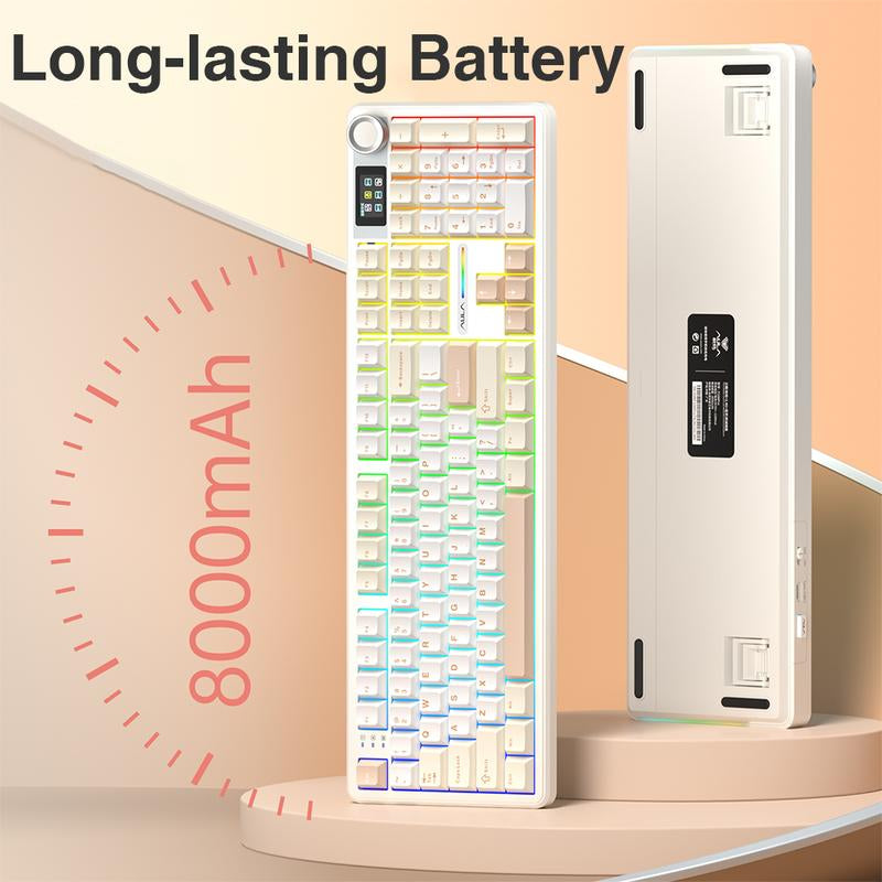 [New]Aula F108 Pro & F108 Full Size Wireless Mechanical Gaming Keyboard with Knob Smart Screen Num Pad Tri-Mode RGB Backlit Hot Swappable Customize Keyboard E-Sports Office Computer PC Accessories(F108Pro Red) Outdoorfun