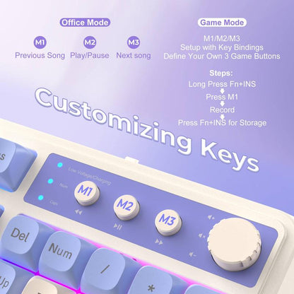 AULA S99 Key Keyboard, Tri-Mode Bluetooth/2.4Ghz/Usb-C Cute Creamy Gaming Keyboard with Number Pad RGB Backlit, Media Knob Custom Mechanical Feel Computer Keyboard for MAC Xbox PC Gamer - Purple