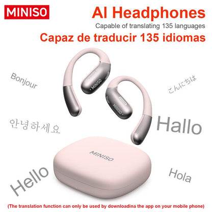 MINISO X28 OWS Translation Open Ear Wireless Bluetooth Earbuds Support 135 Languages Real Time Bluetooth Translation HIFI Sound Quality Sports Headphones IPX5 Waterproof with Microphone