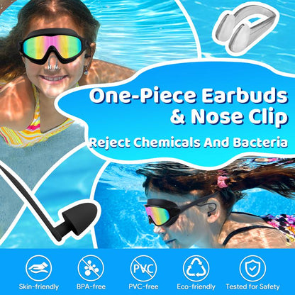 [Outdoorfun]Vvinca Pool Accessories-Swim Goggles, Kids Goggles with Earplugs& Nose Clip Wide View Anti-Fog/Uv Swimming Goggles for Age 3-14 Boys Girls