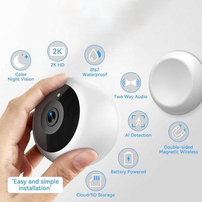 Litymol Magnetic Wireless Window Security Camera with 2K Resolution, AI Motion Detection, Color Night Vision, 2-Way Audio and Cloud Storage