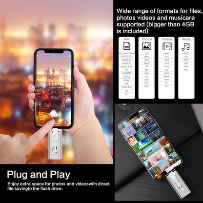 3-In-1 Flash Pen Drive, USB 3.0 Thumb Drive with Type-C Adapter, High Speed USB Flash Drive for Iphone Ipad Android Phone PC