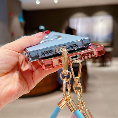 Right Angle Anti-Drop Magnetic Suction Solid Color Electroplated Side Heart + Hand Strap Compatible with Ip16 Pro Max 15 14 13 12 Phones Cases Protector Cover Protective