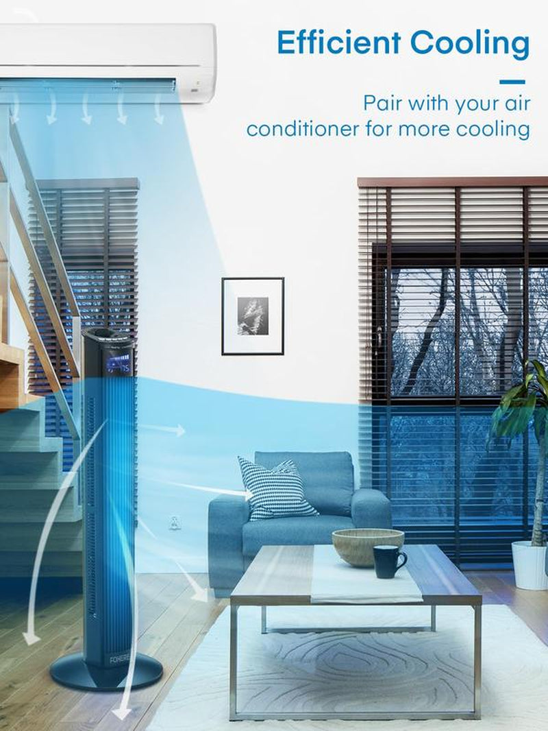 FOHERE Tower Fan for Indoors, 36" Oscillating Tower Cooling Fan with Remote Control, 12-Hour Timer and Sleep Mode,Standing Fan for Office, Portable Stand up Floor Bladeless Fan (Black)