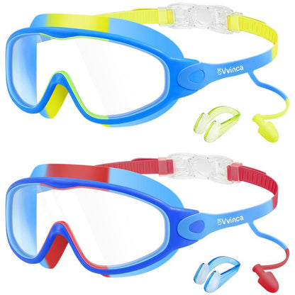[Outdoorfun]Vvinca Pool Accessories-Swim Goggles, Kids Goggles with Earplugs& Nose Clip Wide View Anti-Fog/Uv Swimming Goggles for Age 3-14 Boys Girls