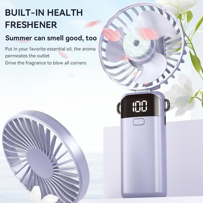 Handheld Fan,Portable Fan,1500Mah Rechargeable Personal Fan, 180° Foldable Mini Desk Fan with 5 Wind Speed, LCD Digital Remaining Battery Display, Lanyard as Neck Fan, Quiet, Pocket Size for Indoor Outdoor,Can Add Aromatherapy Perfume , with Phone Holder