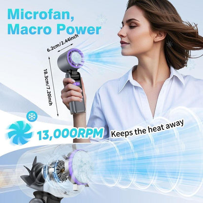 Portable Handheld Turbo Fan, 5 Gear Wind Rechargeable Handheld Fan, Air Turbo Tech Cooling Fan for Outdoor Activities, Travel, Working