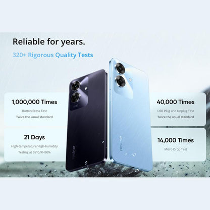 6GB+128GB Smartphone Realme Note 60, Brand New and Original Smartphone, T612, 8-Core CPU, 1.8Ghz Clock Speed, 4G Network, 6.745-Inch Punch-Hole Display, 1600×720 Resolution, 32MP + 5MP AI Camera, 5000Mah Battery, 10W Fast Charging.