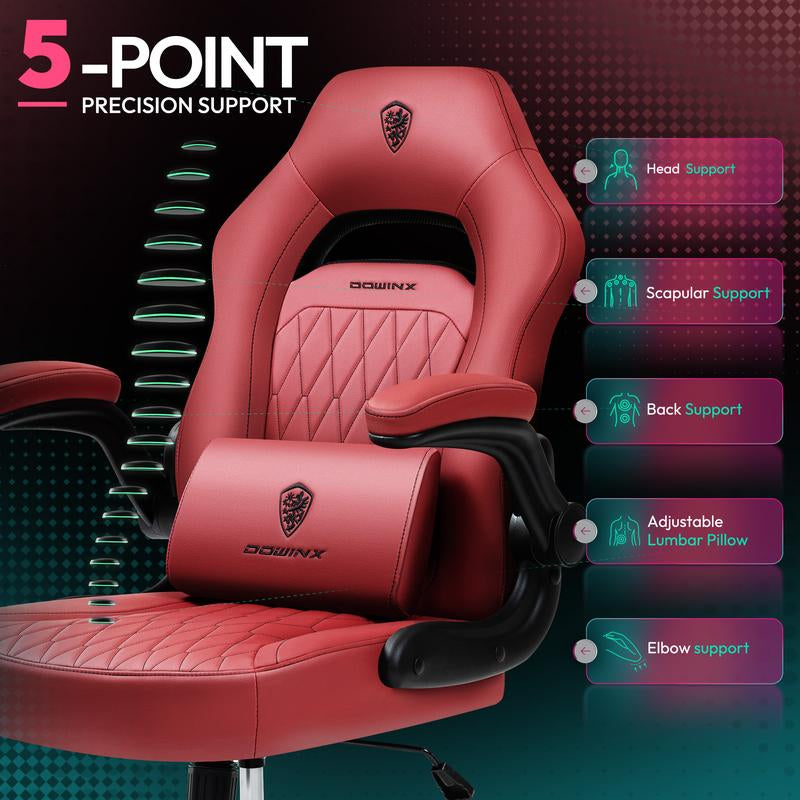 Dowinx Gaming Chair - Ergonomic Faux Leather with Breathable Mesh Backrest, Lumbar Support, Adjustable Swivel Task Chair with Head Cushion and Armrests