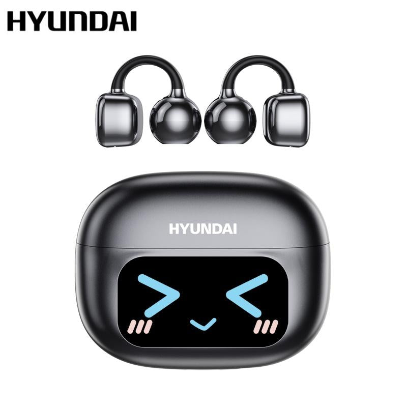 HYUNDAI C02 Clip-On Ear Electronic Headphones with LCD Full Color Touch Screen, Wireless Audio Earbuds Headset for Music & Phone Calls