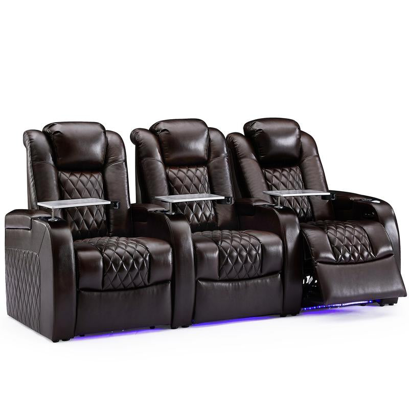 Weilianda Home Theater Seating Luxury Series Top Grain Nappa Leather Recliner Chair Dual Power Movie Gaming Sofa Electric Headrest with Tray Table Type-C USB Charge Cup Holders