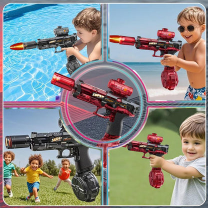 2025 New Automatic Electric Water Blaster Highcapacity Squirt Water Blaster Pool Accessories with Extra Long Range&Lights for Adults & Kids, Child Christmas Gift Outdoorfun Portable Durable