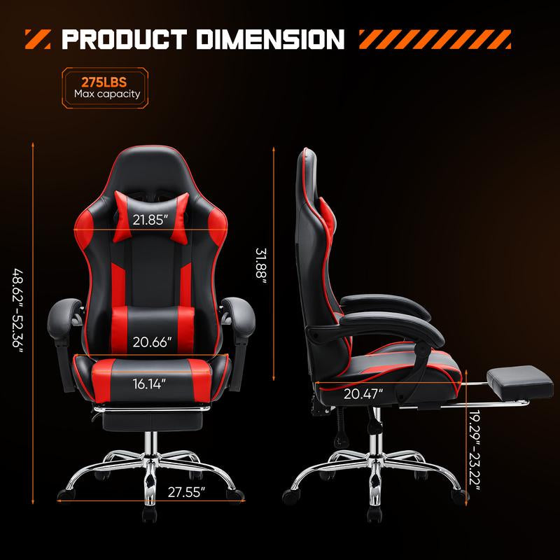 【Deal】Ergonomic Gaming Computer Chair with Footrest, PU Leather Recliner with Headrest, Fixed up Armrest, Height Adjustable with 360° Swivel
