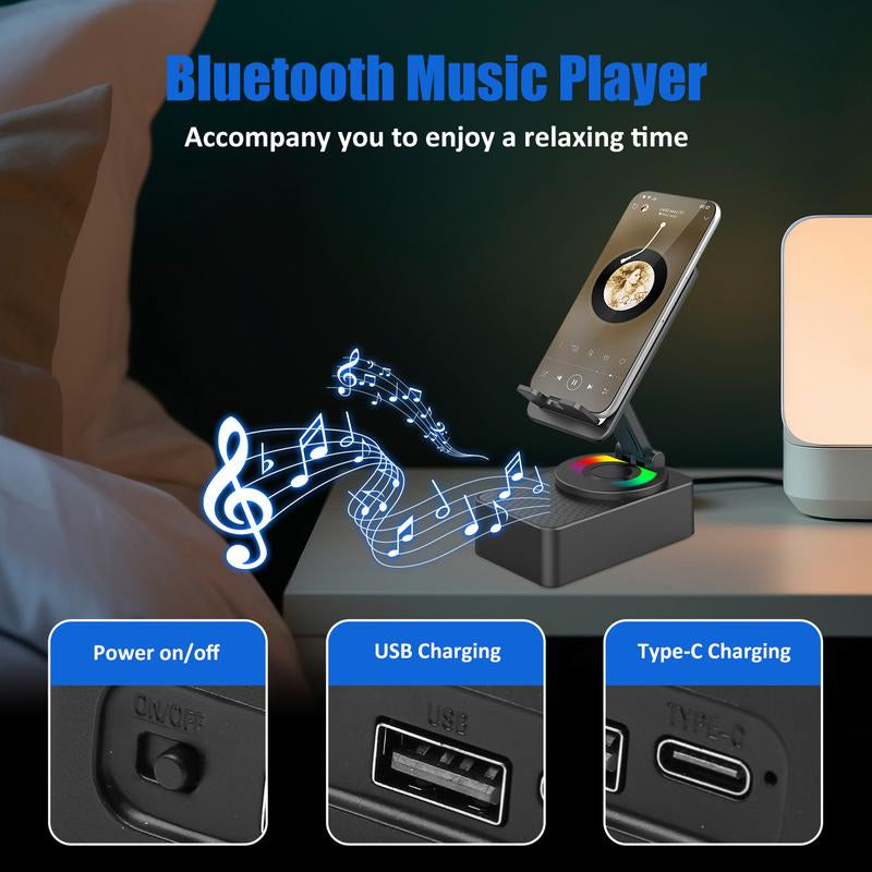 Upgraded 5In1 Wireless Bluetooth Speaker Phone Holder - Colorful Light Spinning Foldable Emergency Charging for Tablet IOS Android, Gift for Men Women