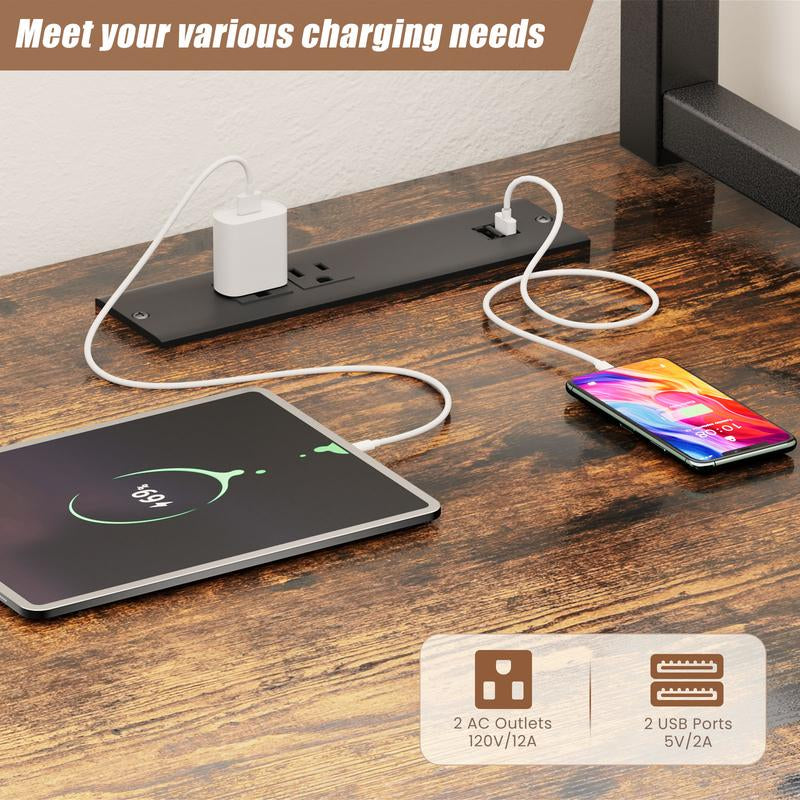 Flycity L-Shaped Gaming Desk or One-Line Table with LED Lights & Power Outlets,And Storage Shelves - 93.3 Inch Computer Desk, for Gaming Room, Study, Living Room Modern Furniture Home Office