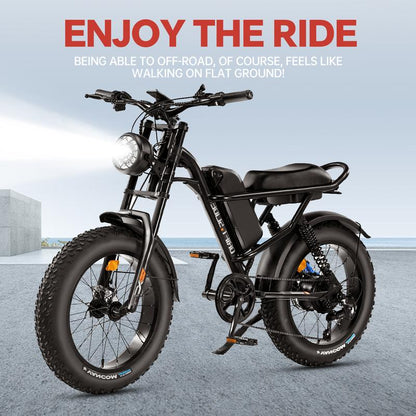 DRIFT.SLIDE 1500W Peak Power Electric Bike for Adults, 28 MPH 60 Miles Electric Moped Style Bike, 48V 20.8 Ah UL 2849 Removable Battery, 7 Speed 20" All Terrain Fat Tire Ebike (J1) Bicycle Light