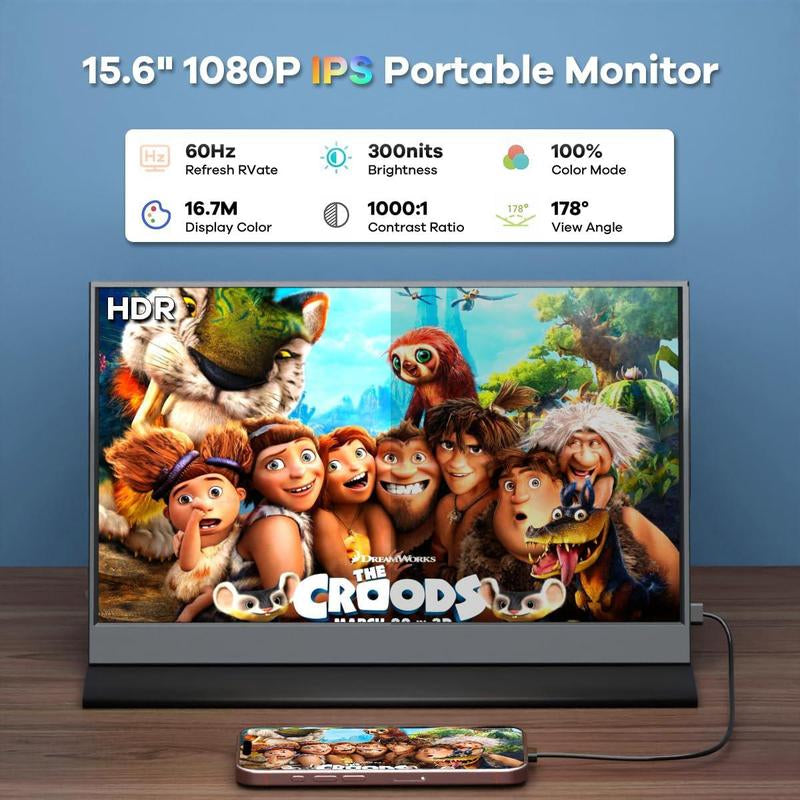Portable Monitor, FHD 1080P Portable Laptop Monitor with PU Leather Cover, Suitable for Expanding Display and Screen Mirroring of PC, MAC, Xbox, Switch, PS5, Iphone15, Samsung & HUAWEI Mobile Phones