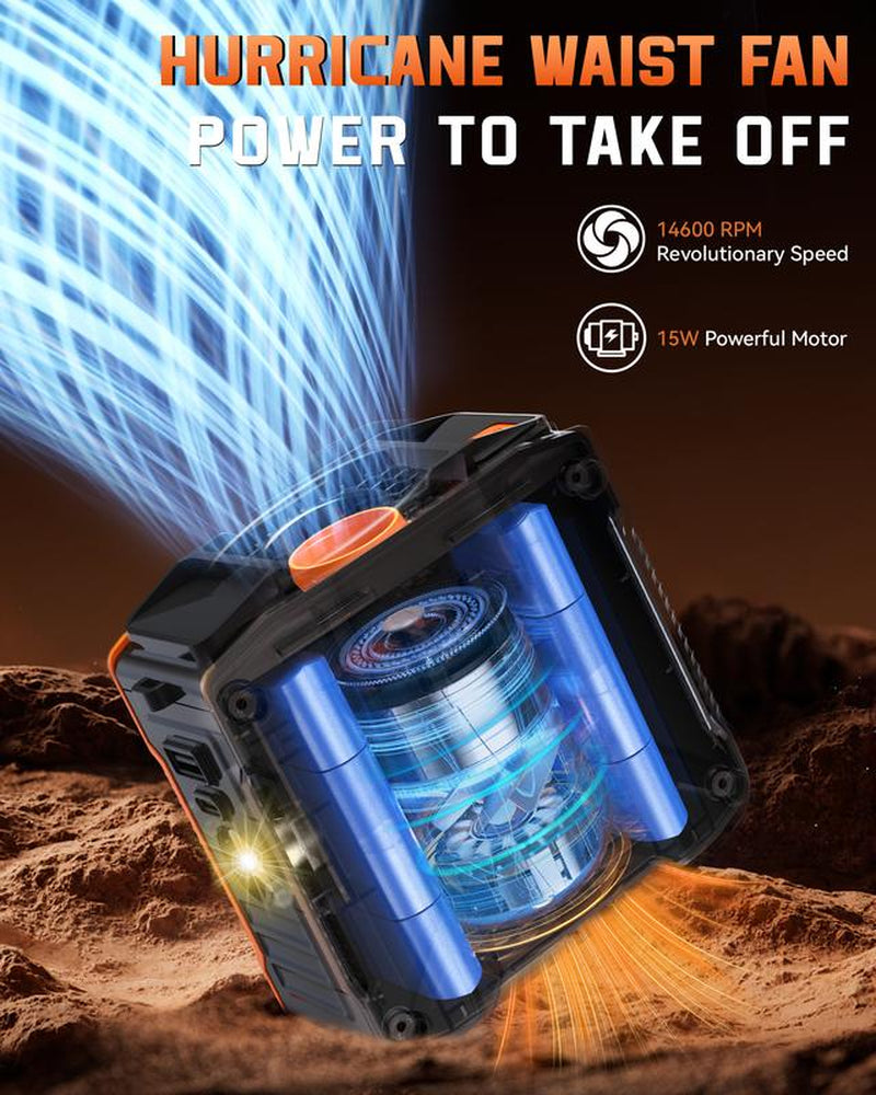 Father'S Day Gifts-Frsara Waist Fan, 8000Mah Powerbank, Portable Rechargeable Cooling Fan, High Speed Fan, Wearable Cooling Device That Blows W/ Lanyard, 5-Speed, Light, LED Display, 3 in 1 Outdoor Fan, Desktop Fan, for Outdoor Work/Sports, Gift for Men