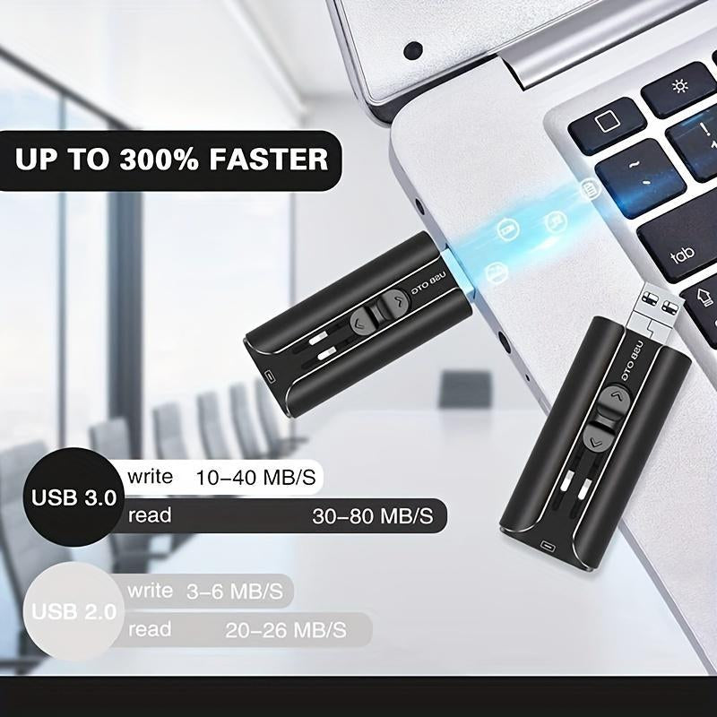 3-In-1 Flash Pen Drive, USB 3.0 Thumb Drive with Type-C Adapter, High Speed USB Flash Drive for Iphone Ipad Android Phone PC