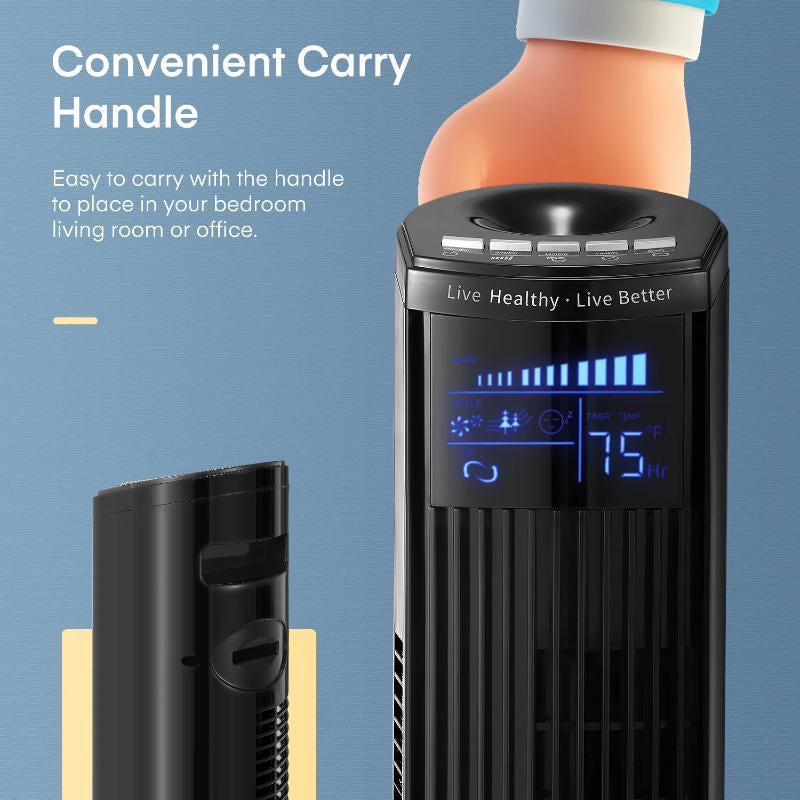 FOHERE Tower Fan for Indoors, 36" Oscillating Tower Cooling Fan with Remote Control, 12-Hour Timer and Sleep Mode,Standing Fan for Office, Portable Stand up Floor Bladeless Fan (Black)