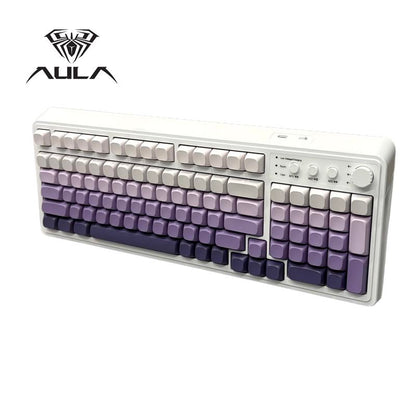 AULA S99 Key Keyboard, Tri-Mode Bluetooth/2.4Ghz/Usb-C Cute Creamy Gaming Keyboard with Number Pad RGB Backlit, Media Knob Custom Mechanical Feel Computer Keyboard for MAC Xbox PC Gamer - Purple