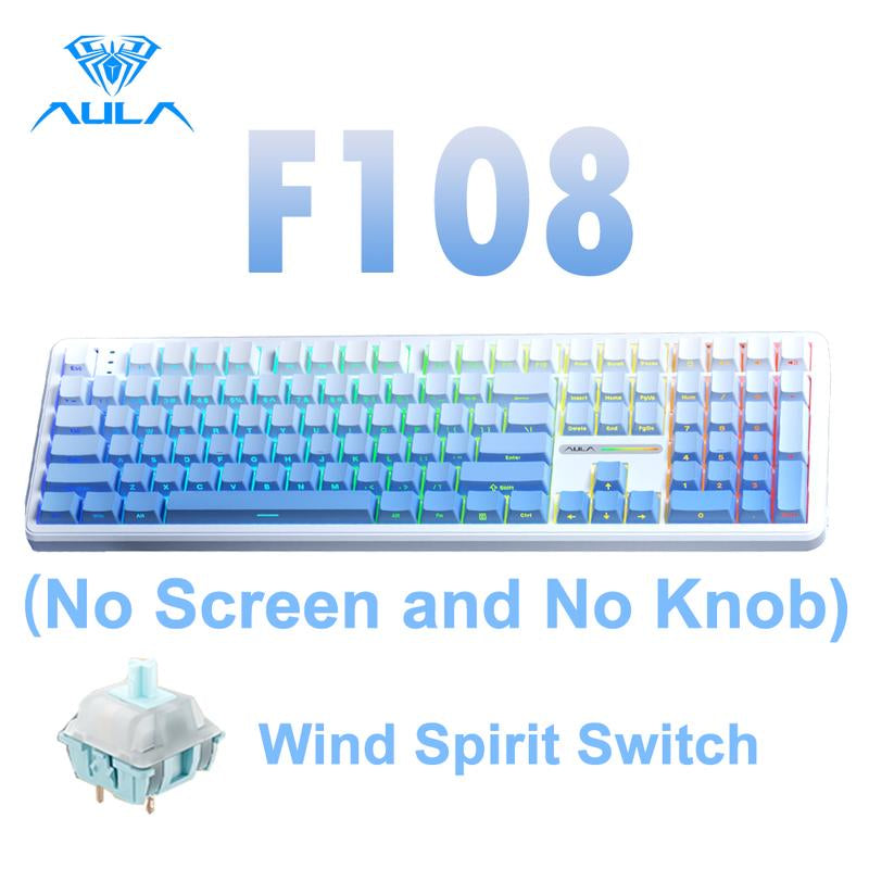 [New]Aula F108 Pro & F108 Full Size Wireless Mechanical Gaming Keyboard with Knob Smart Screen Num Pad Tri-Mode RGB Backlit Hot Swappable Customize Keyboard E-Sports Office Computer PC Accessories(F108Pro Red) Outdoorfun