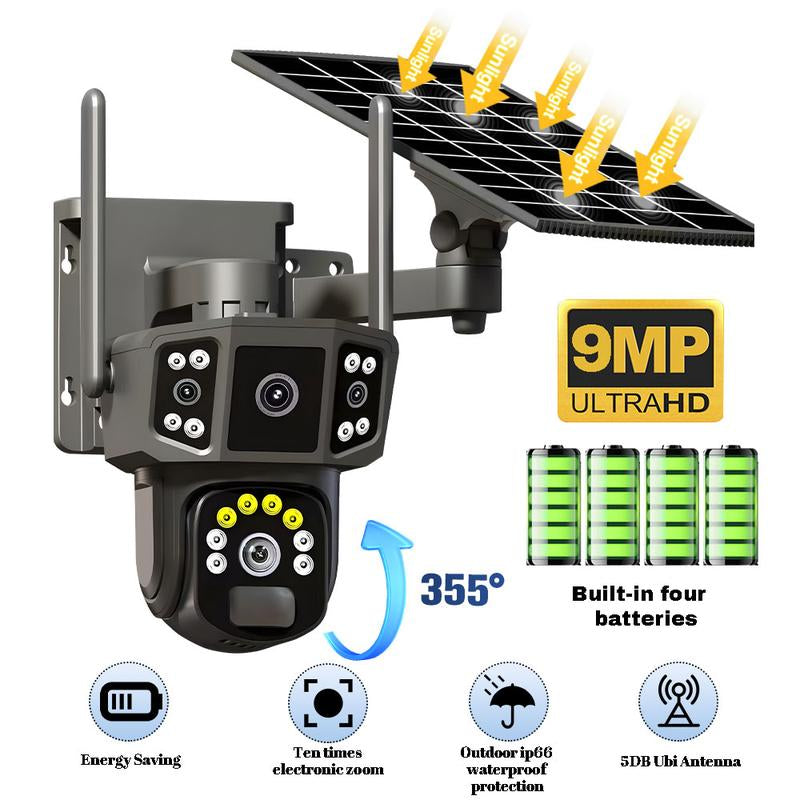 Outdoor Security Camera, 3-Lens Waterproof Camera, 6K 9MP, 10X Zoom, 360 PTZ Outdoor Wifi Camera,Fathersdaygift