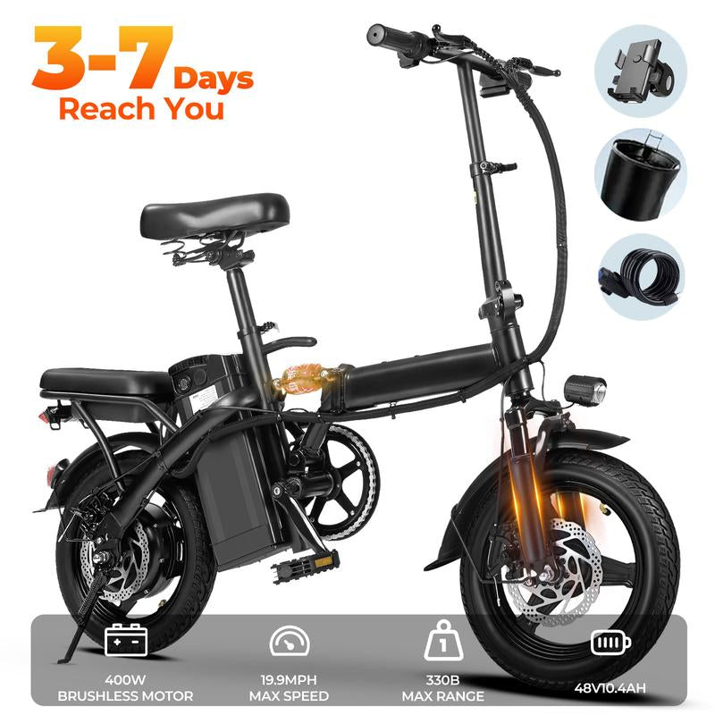 Terrosor Ebikes for Adults, 400W Motor 22MPH Max Speed, 14” Tire, 48V 15AH Removable Battery for Electric Bike, Multi-Shock Absorption, City Commuter, Foldable Adult Electric Bicycles Bici Urbana Rechargeable Motorcycle