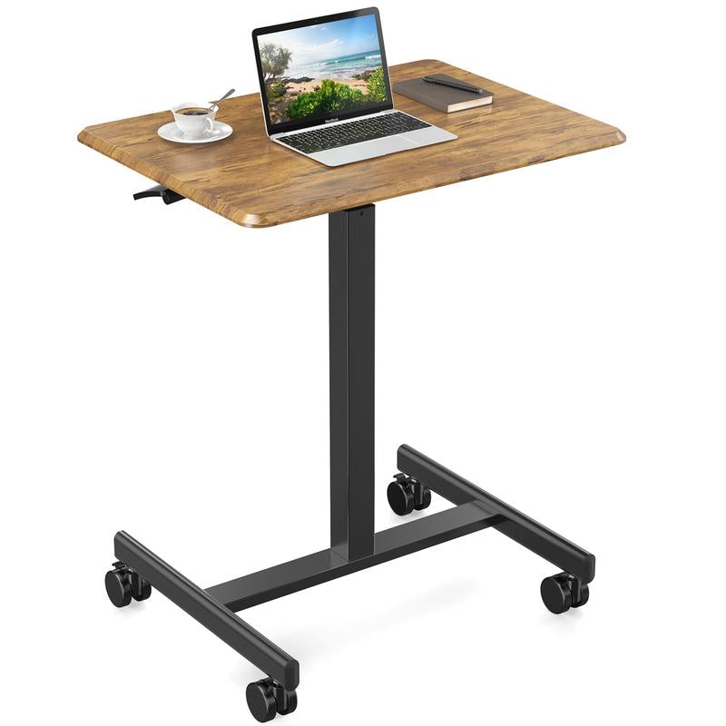 【Deal】Overbed Bedside Table with Wheels, Mobile Standing Stand up Rolling Laptop PC, Adjustable Height Tray, Side Computer Workstation for Home Use
