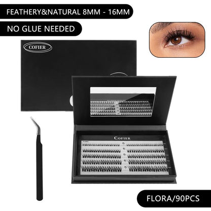【Hot Style】Cofier No Glue Lash Kit Medical Jelly Adhesive Self Adhesive Individual Eyelashes, Easy Makeup Application with Tweezers (80/100/160 Pcs)