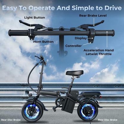 Terrosor Ebikes for Adults, 400W Motor 22MPH Max Speed, 14” Tire, 48V 15AH Removable Battery for Electric Bike, Multi-Shock Absorption, City Commuter, Foldable Adult Electric Bicycles Bici Urbana Rechargeable Motorcycle