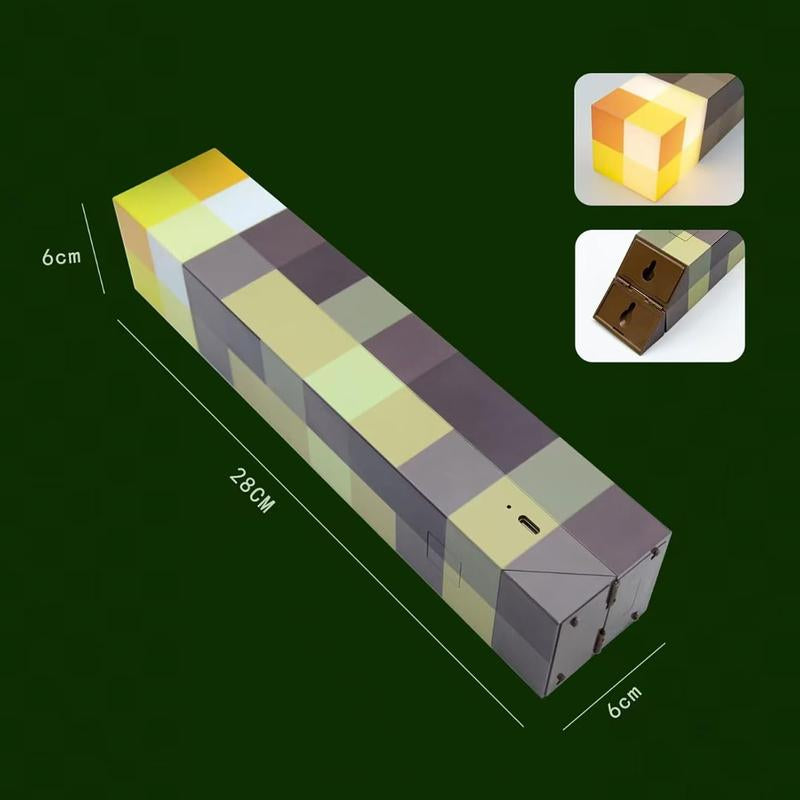 Light-Up Wall Torch -Pixel Brownstone Torch Lamp - USB Pluggable Night Lamp - Hand Held or Wall Mount Lighting