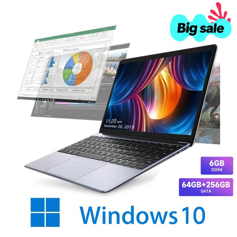 RNRUO 14 Inch Laptop Intel Celeron Processor N3350 6GB RAM 64GB+128GB SSD/64GB+256GB SSD Windows 10 Cpu Fathersdaygift