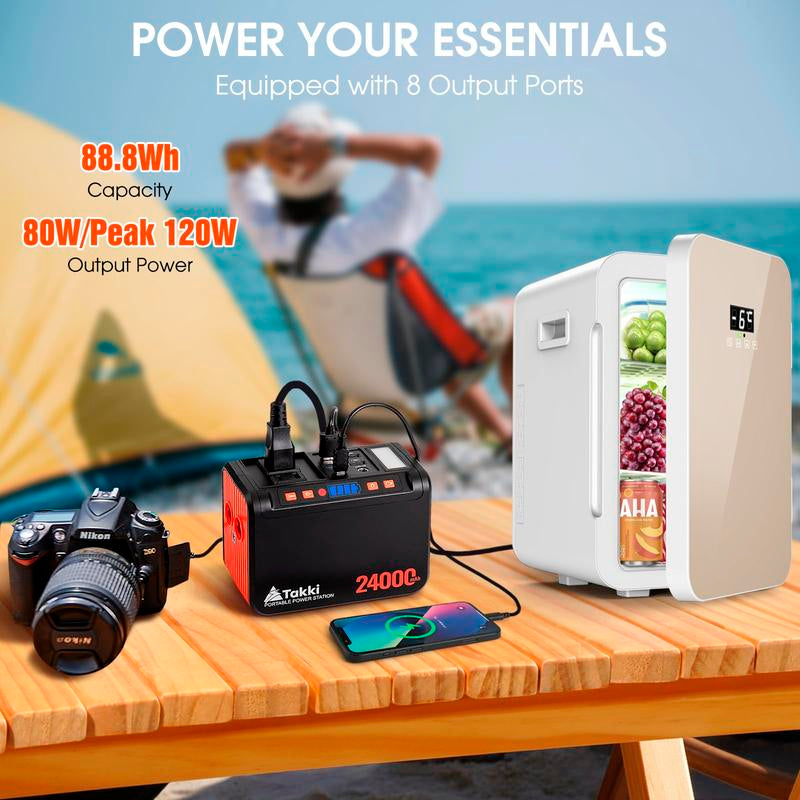 Takki Portable Power Station 88Wh Lithium Battery Solar Generator Power Bank with 120W Peak AC Outlet Battery Backup for Camping, Home Use, Emergency(Without Solar Panel)