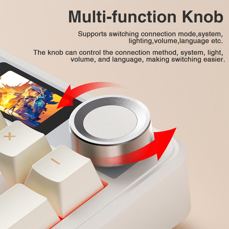 [New]Aula F108 Pro & F108 Full Size Wireless Mechanical Gaming Keyboard with Knob Smart Screen Num Pad Tri-Mode RGB Backlit Hot Swappable Customize Keyboard E-Sports Office Computer PC Accessories(F108Pro Red) Outdoorfun