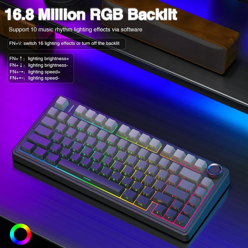 AULA F75 Pro Wireless Mechanical Gaming Keyboard RGB Rainbow Backlit Tri-Mode 2.4G USB-C Bluetooth Hot Swappable Gaming Keyboard for Gamers Gaming PC Accessories Gasket Custom Creamy Keyboard